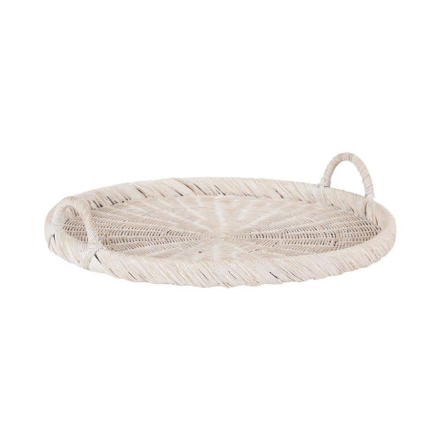 Cormont White Round 22 in. Rattan Decorative Tray