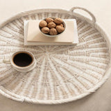 Cormont White Round 22 in. Rattan Decorative Tray