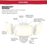 MaxDetect 240° White Motion Sensing Wired Outdoor 3-Head LED Security Flood Light 3000 Lumens with