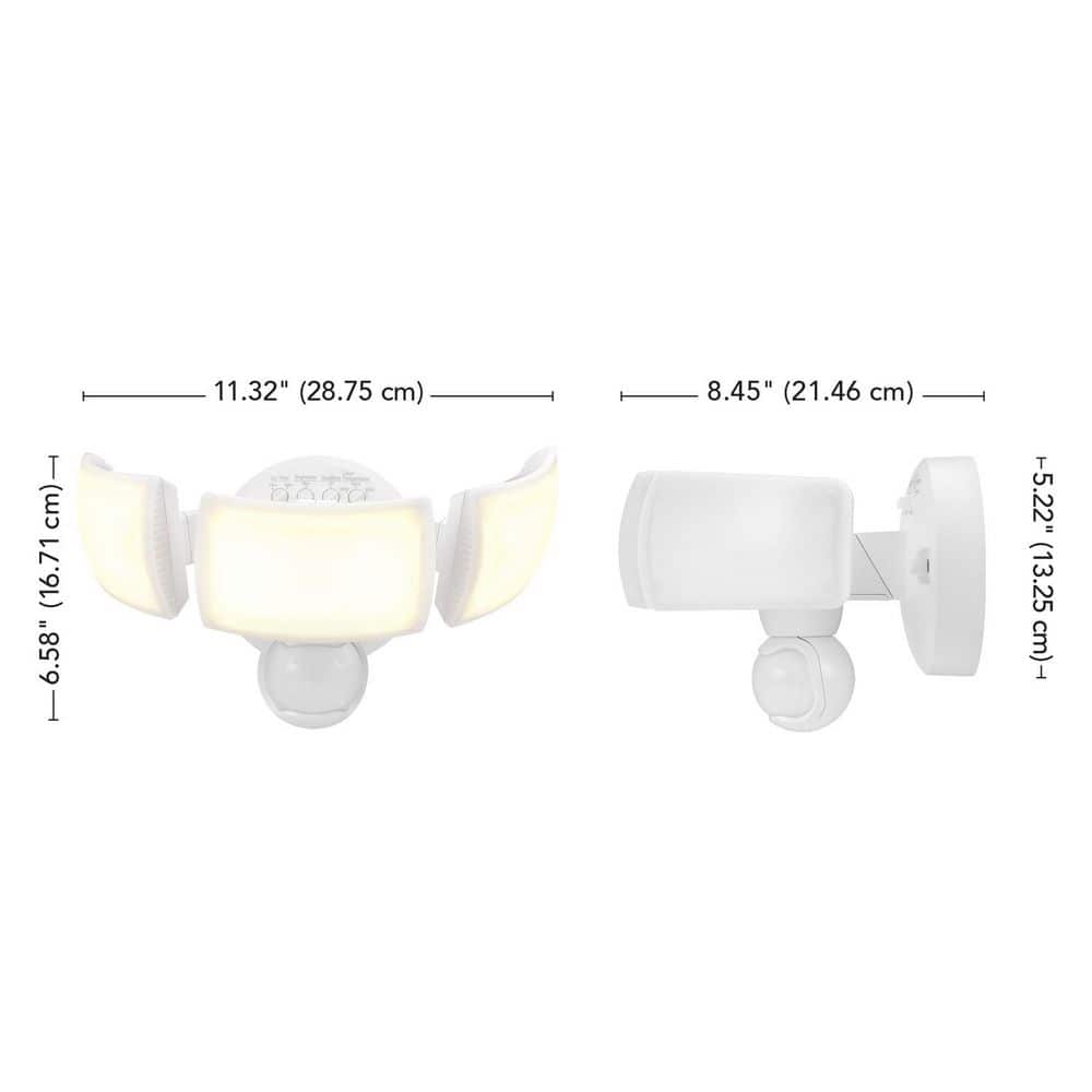 MaxDetect 240° White Motion Sensing Wired Outdoor 3-Head LED Security Flood Light 3000 Lumens with