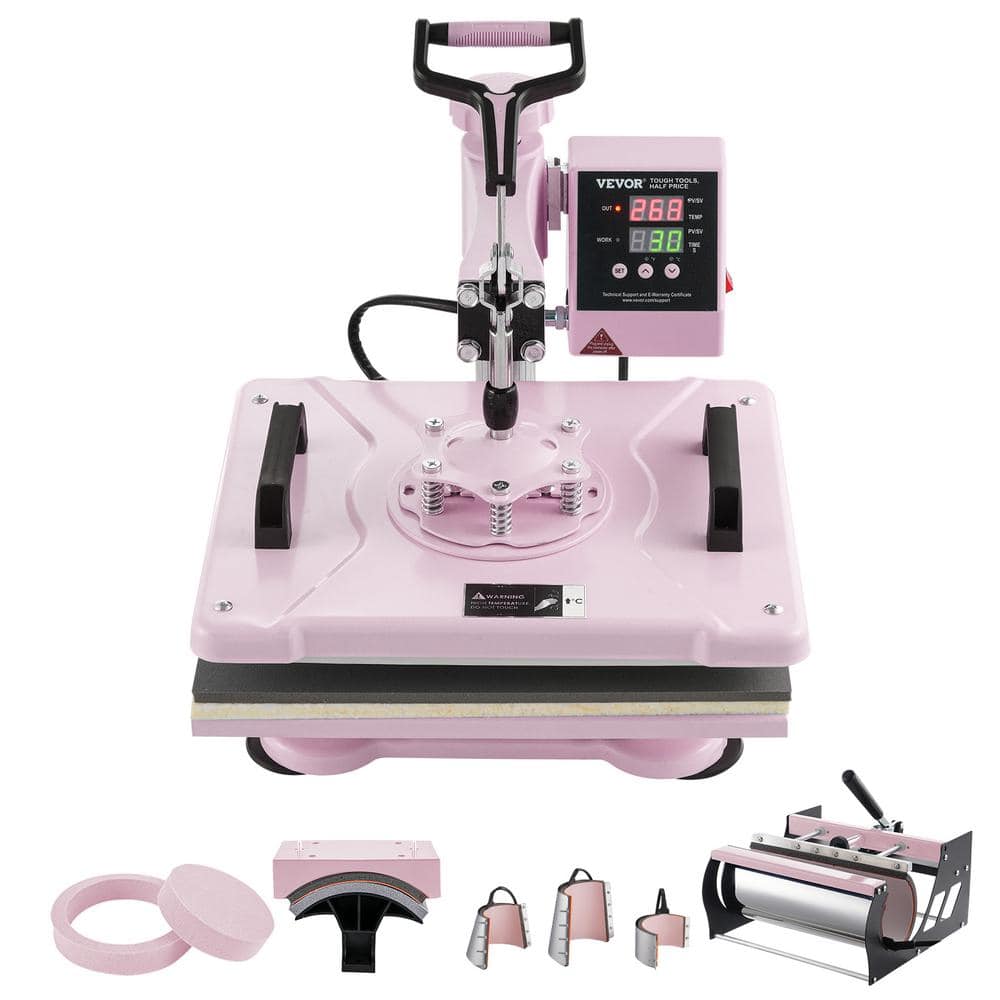 Heat Press Machine 12 x 15 in. 8 in 1 with 30 oz. Tumbler Press T-Shirts Pink