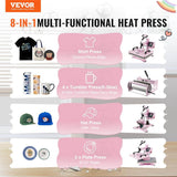 Heat Press Machine 12 x 15 in. 8 in 1 with 30 oz. Tumbler Press T-Shirts Pink
