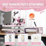 Heat Press Machine 12 x 15 in. 8 in 1 with 30 oz. Tumbler Press T-Shirts Pink