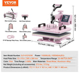 Heat Press Machine 12 x 15 in. 8 in 1 with 30 oz. Tumbler Press T-Shirts Pink