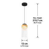 Hanson 14-Watt 1-Light Modern Black and Wood 5CCT Integrated LED Hanging Pendant Light with Clear