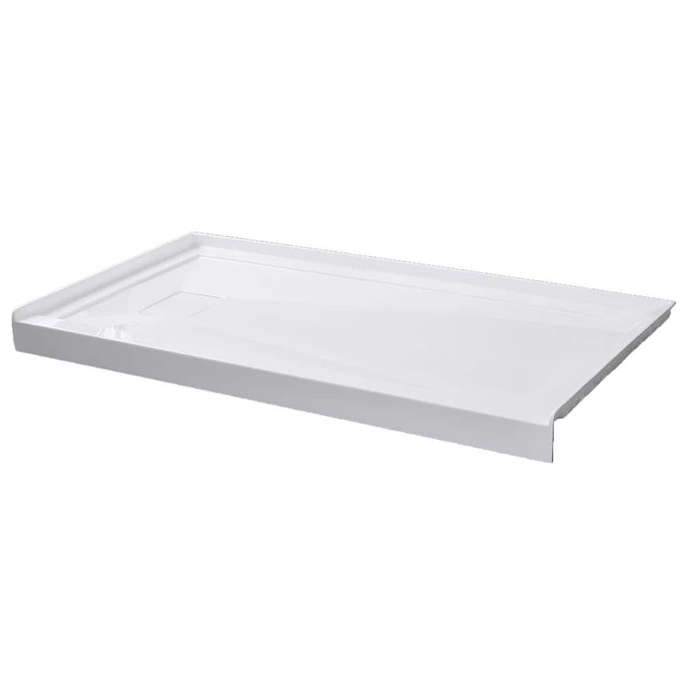 60 in. x 36 in. Acrylic Single Threshold Shower Pan Alcove Floor Rectangular Shower Base with Left D
