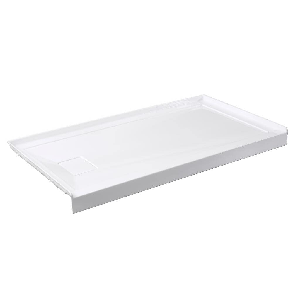 60 in. x 36 in. Acrylic Single Threshold Shower Pan Alcove Floor Rectangular Shower Base with Left D