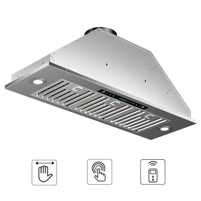 36 in. 900 CFM Convertible Insert Range Hood in Stainless Steel with Gesture, Touch and Remote Contr