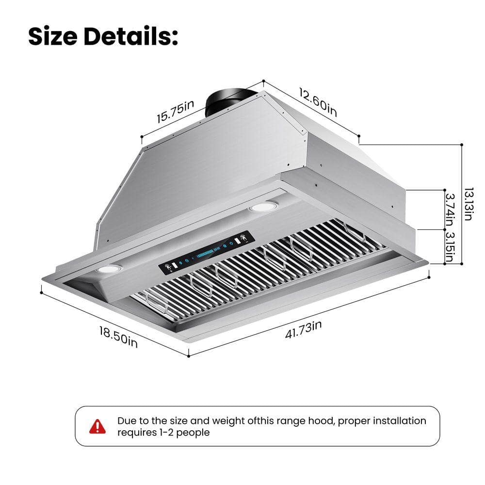 42 in. 900 CFM Convertible Insert Range Hood in 1.0mm Stainless Steel with LCD Gesture Control