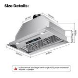 42 in. 900 CFM Convertible Insert Range Hood in 1.0mm Stainless Steel with LCD Gesture Control