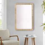 Natural 26 in. W x 39 in. H Rattan Rectangle Framed Wood Wall Mirror