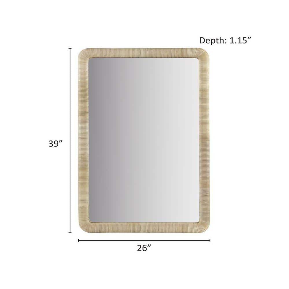 Natural 26 in. W x 39 in. H Rattan Rectangle Framed Wood Wall Mirror