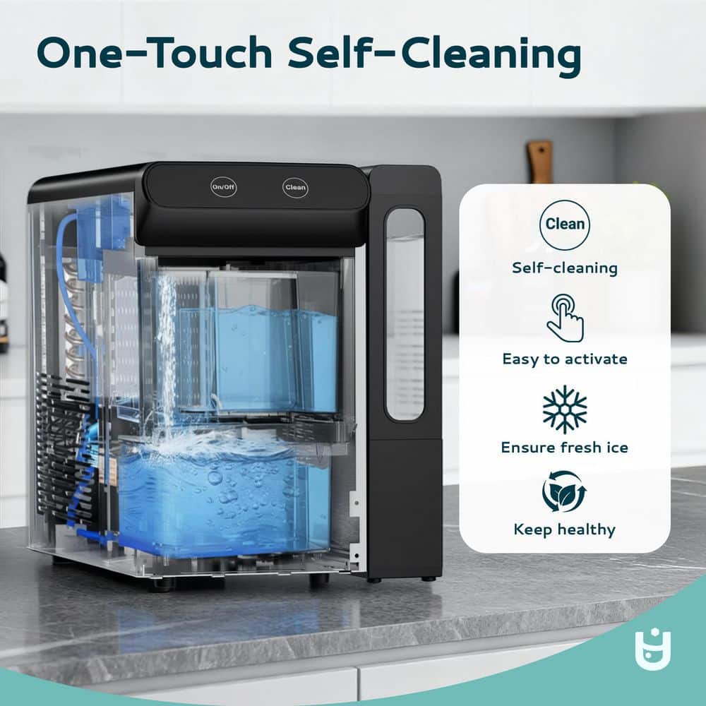 9.9in. 26 lbs. Nugget Portable Countertop Ice Maker in Black with Self-Cleaning and Smart Alerts