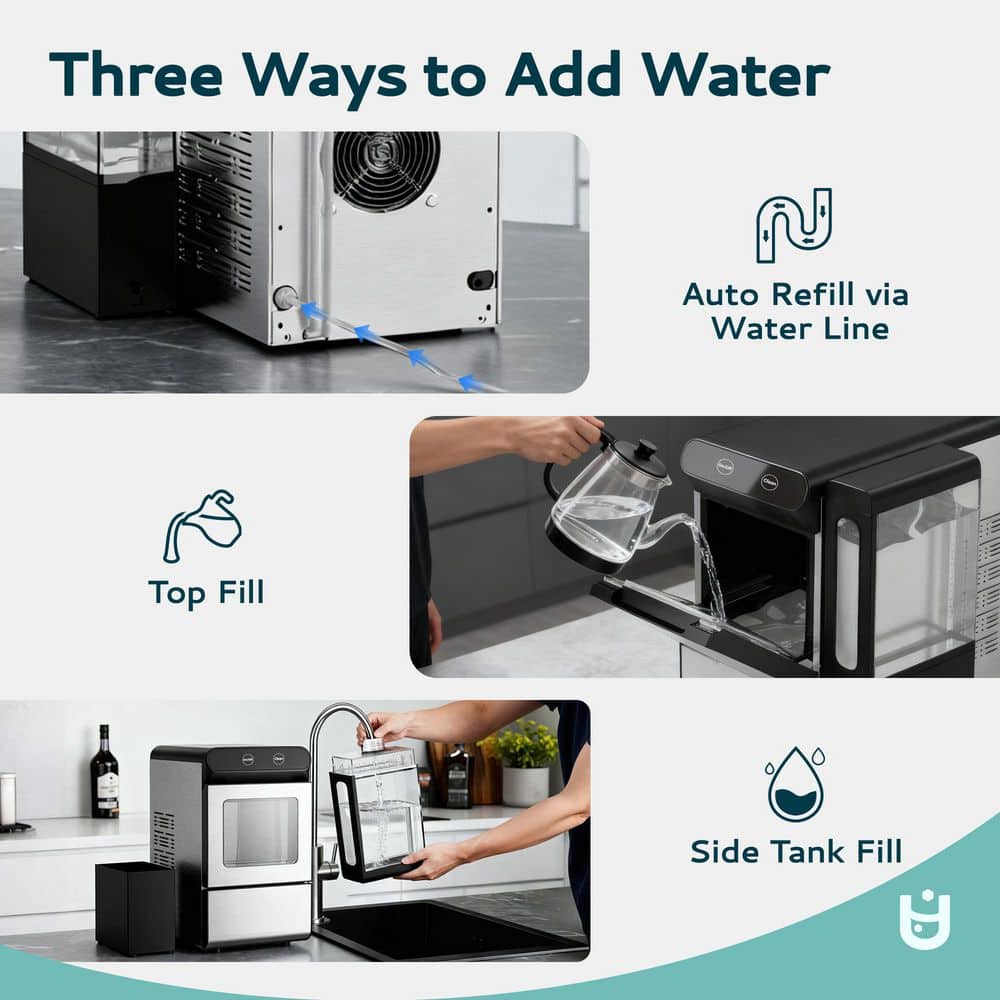9.9in. 26 lbs. Nugget Portable Countertop Ice Maker in Black with Self-Cleaning and Smart Alerts