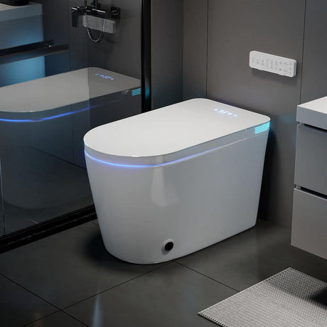 Elongated Smart 12 in. 1-Piece Toilets 1.28 GPF Dual Flush Toilet in White with Auto Flush and LED D