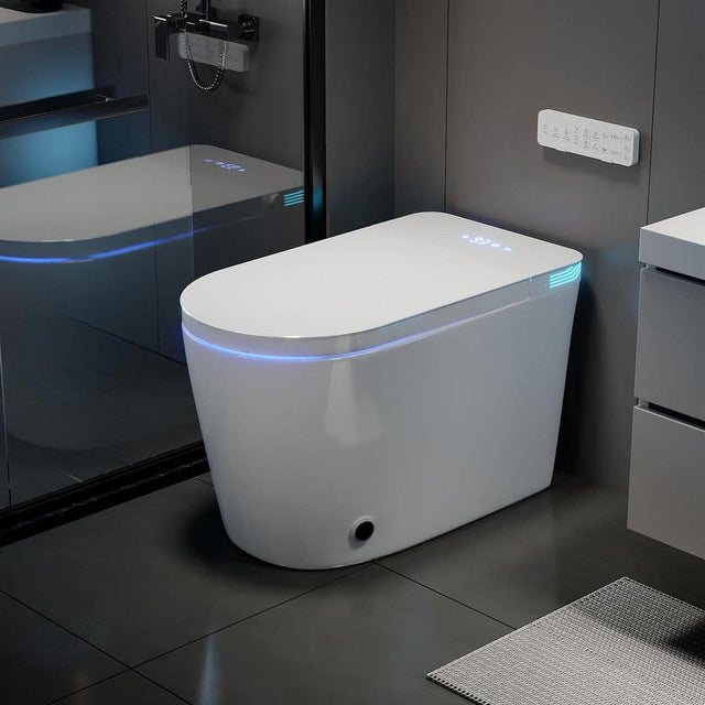 Elongated Smart 12 in. 1-Piece Toilets 1.28 GPF Dual Flush Toilet in White with Auto Flush and LED D