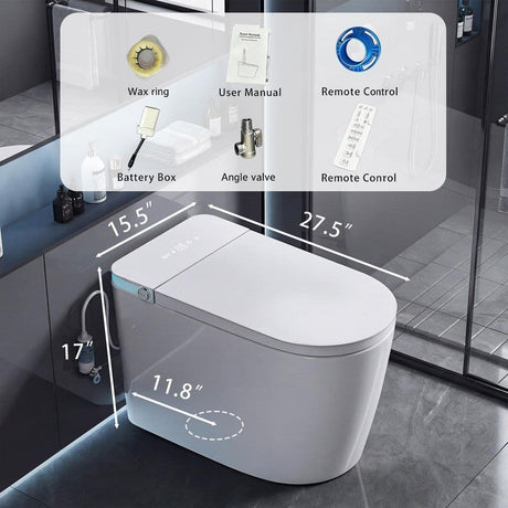 Elongated Smart 12 in. 1-Piece Toilets 1.28 GPF Dual Flush Toilet in White with Auto Flush and LED D
