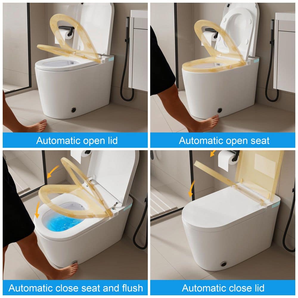 Elongated Smart 12 in. 1-Piece Toilets 1.28 GPF Dual Flush Toilet in White with Auto Flush and LED D