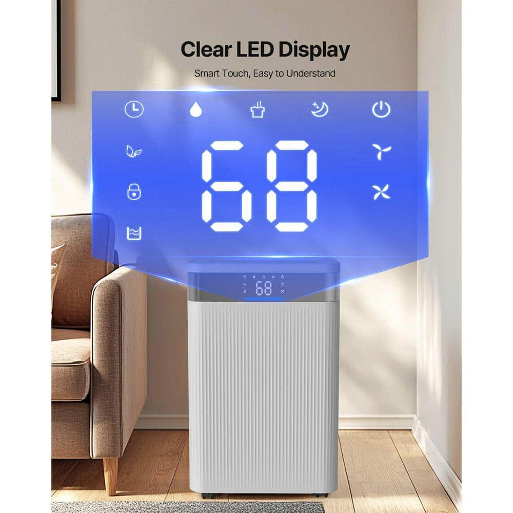 52 pt. 3000 sq. ft. Dehumidifier, Bucketless Commercial Dehumidifier in. White with Smart Humidity C
