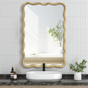 24 in. W x 36 in. H Rectangle Light Oak Wood Framed Wavy Wall Mirror
