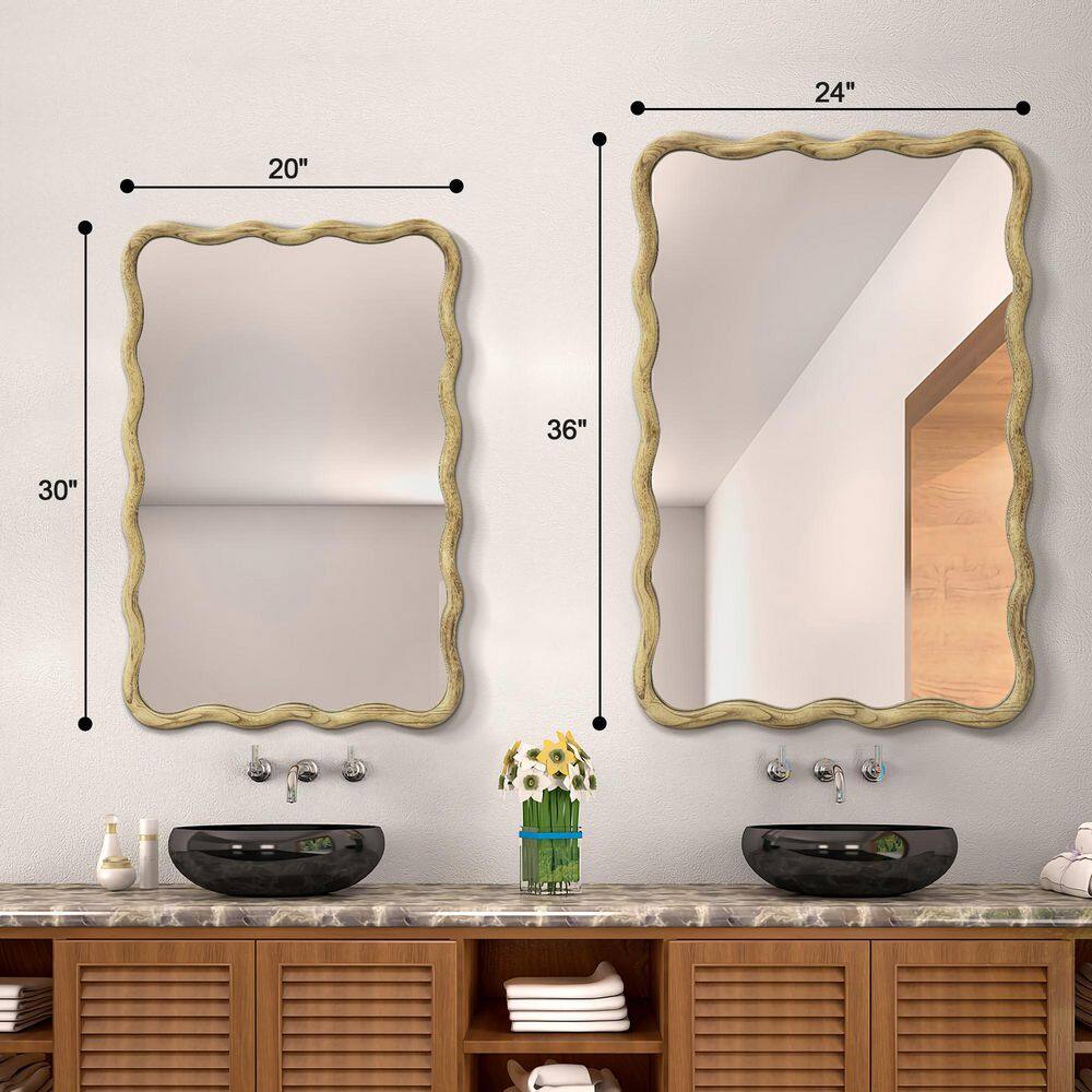 24 in. W x 36 in. H Rectangle Light Oak Wood Framed Wavy Wall Mirror