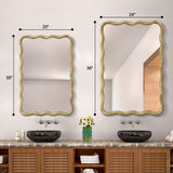 24 in. W x 36 in. H Rectangle Light Oak Wood Framed Wavy Wall Mirror
