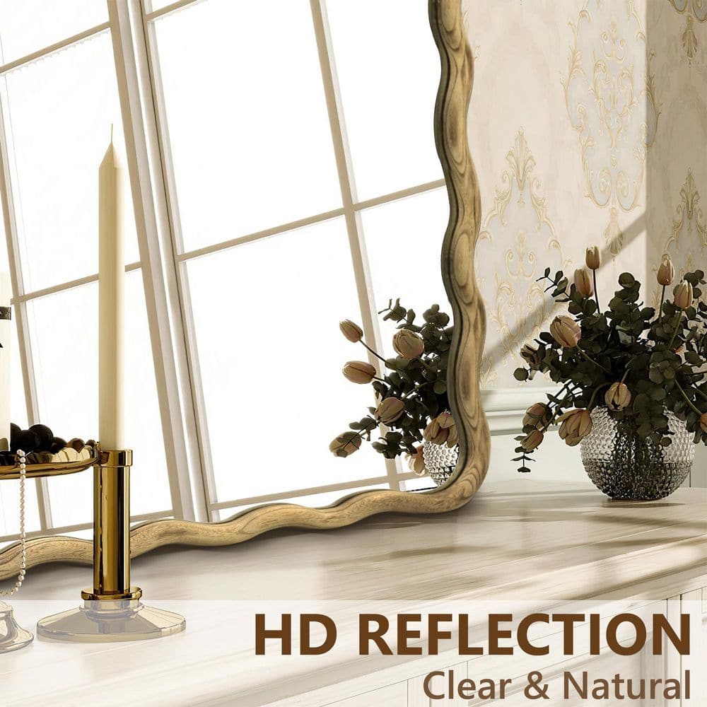 24 in. W x 36 in. H Rectangle Light Oak Wood Framed Wavy Wall Mirror