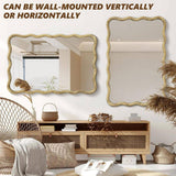 24 in. W x 36 in. H Rectangle Light Oak Wood Framed Wavy Wall Mirror
