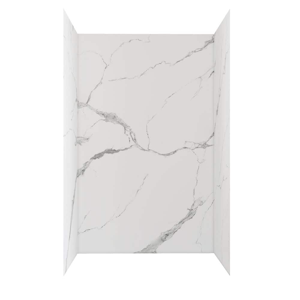 48 in. x 34 in. x 78 in. 4-Piece Glue-Up Alcove Shower Wall Surround in Calacatta White Marble