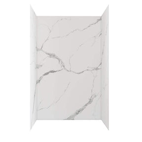 48 in. x 34 in. x 78 in. 4-Piece Glue-Up Alcove Shower Wall Surround in Calacatta White Marble