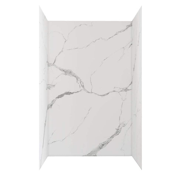 48 in. x 34 in. x 78 in. 4-Piece Glue-Up Alcove Shower Wall Surround in Calacatta White Marble