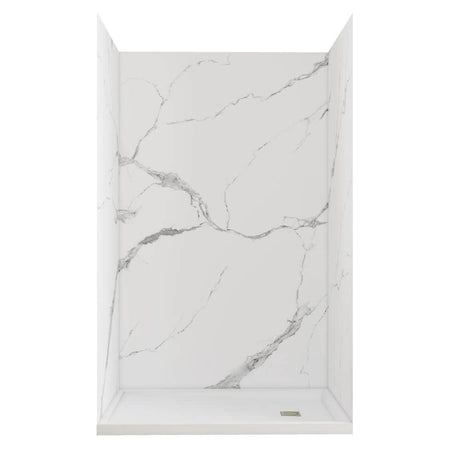 48 in. x 34 in. x 78 in. 4-Piece Glue-Up Alcove Shower Wall Surround in Calacatta White Marble