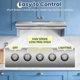 24 in. 280CFM Range Hood Under Cabinet, Stainless Steel, Ducted/Ductless Convertible 3 Speeds Fan an