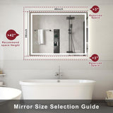 36 in. W x 48 in. H Frameless LED Mirror Anti-Fog Dimmable 3-Color Shatterproof Wall Mounted Bathroo