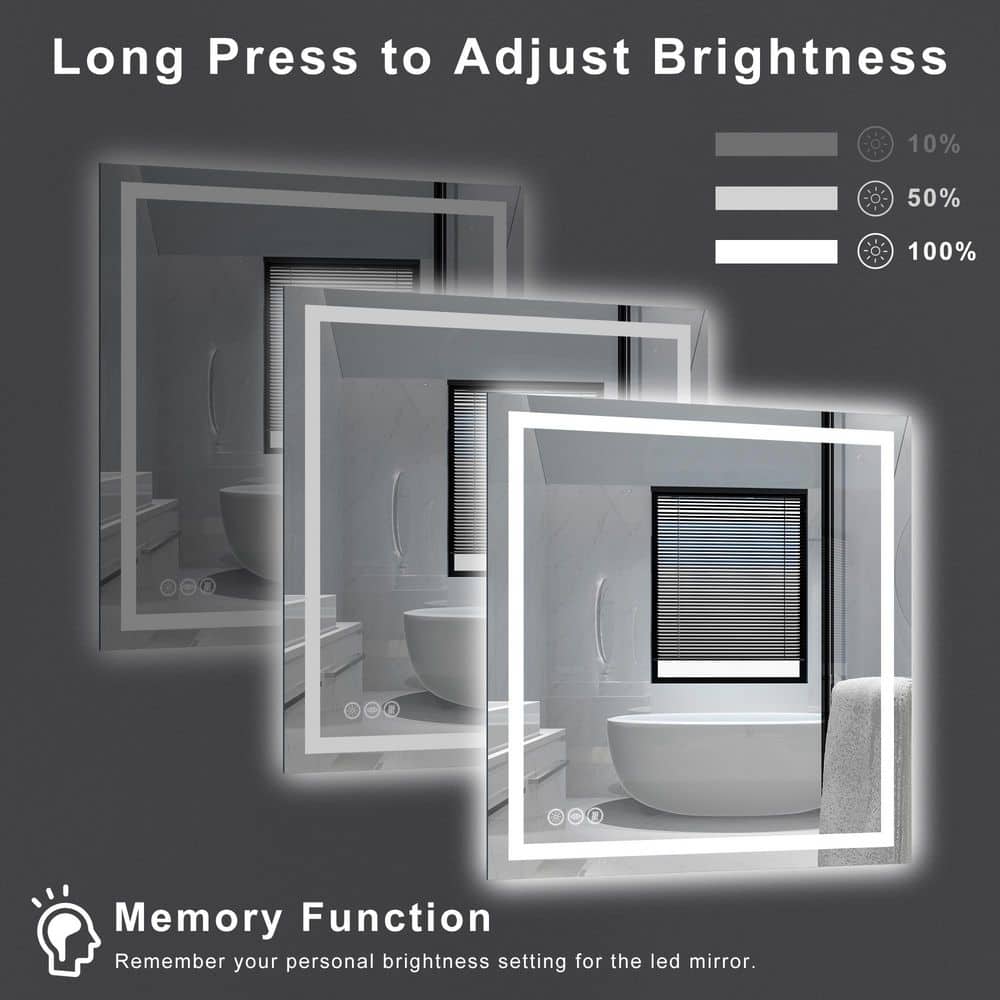 36 in. W x 48 in. H Frameless LED Mirror Anti-Fog Dimmable 3-Color Shatterproof Wall Mounted Bathroo