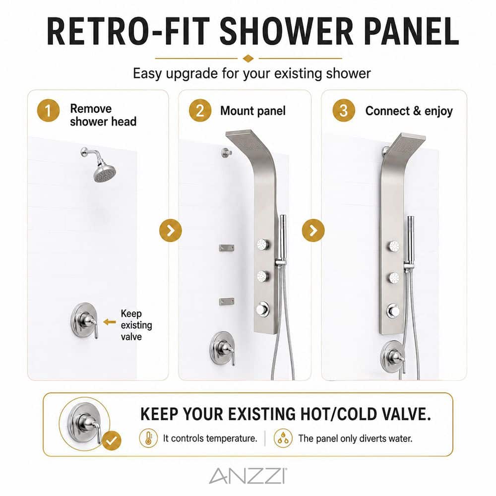 39 in. 2-Jetted Shower with Heavy Rain Showerhead and Spray Wand, Full Body Shower System in Brushed
