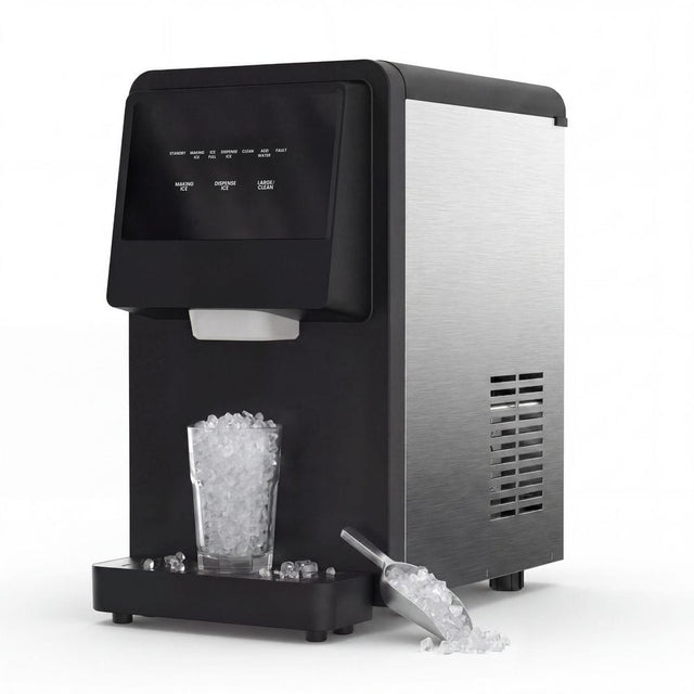 12.2 in. 88 lbs./24H Stainless Steel Nugget Freestanding Ice Maker & Water Dispenser in Black, 15 lb