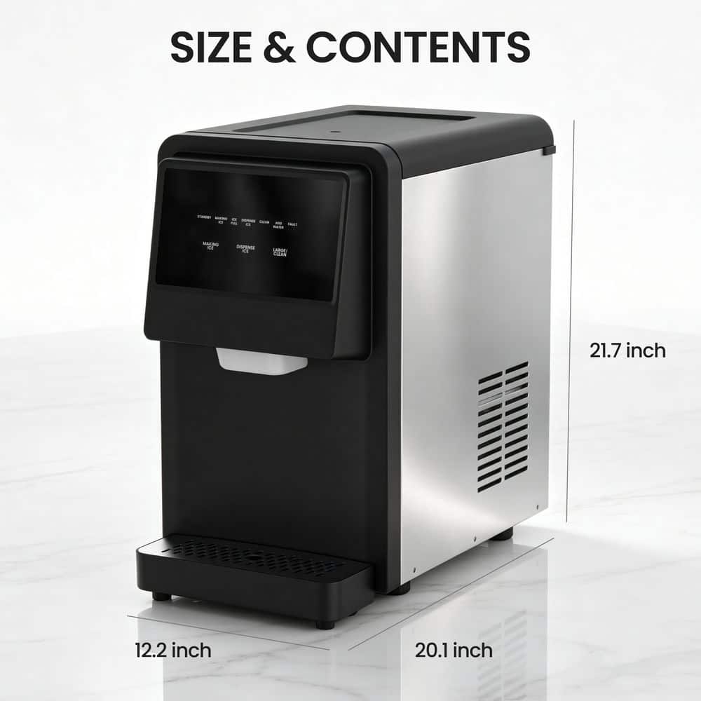 12.2 in. 88 lbs./24H Stainless Steel Nugget Freestanding Ice Maker & Water Dispenser in Black, 15 lb