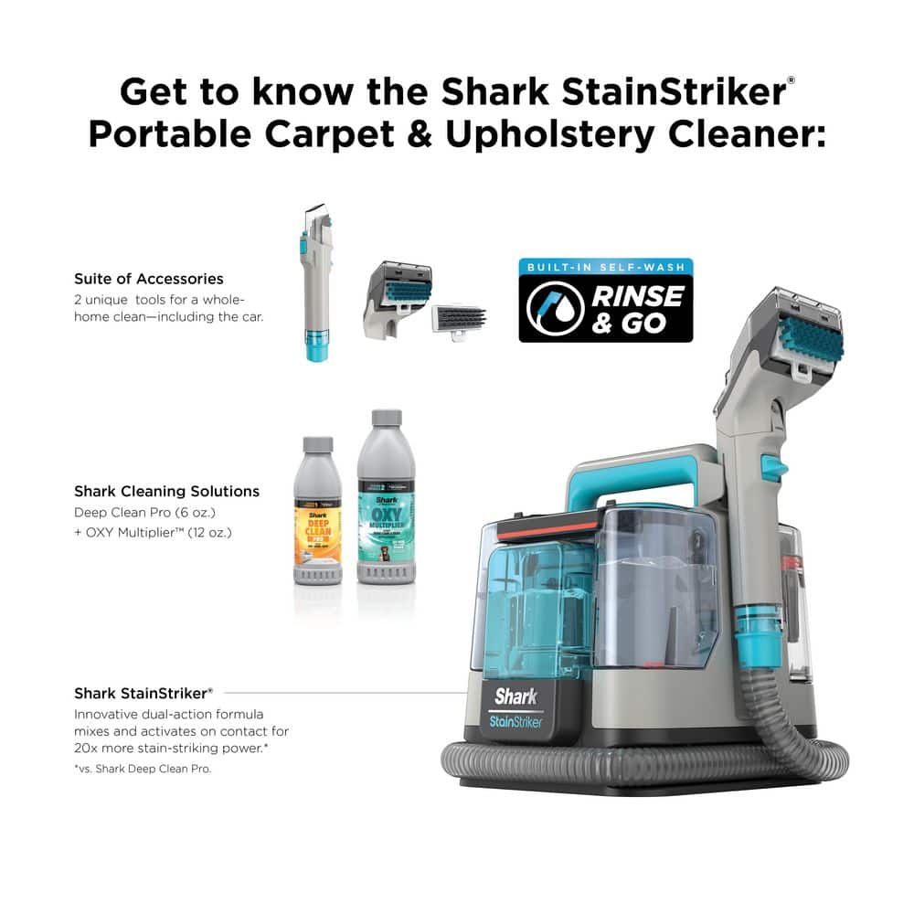StainStriker Portable Carpet, Upholstery & Rug Corded Cleaner, 2 Tools, Self Cleaning, Stain & Odor 