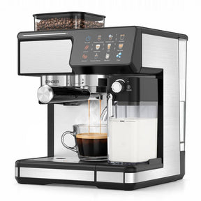 2-Cup Silver Semi-Automatic Espresso Machine with Built-In Grinder, 20-Bar Extraction, NTC Temp Cont