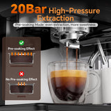 2-Cup Silver Semi-Automatic Espresso Machine with Built-In Grinder, 20-Bar Extraction, NTC Temp Cont