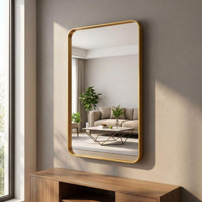 Modern Gold 30 in. W x 50 in. H Rounded Rectangle Aluminum Alloy Framed Vanity Wall Mirror