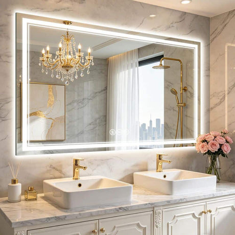 36 in. W x 60 in. H Rectangular Frameless LED Wall Mirror Anti-Fog Bathroom Vanity Mirror