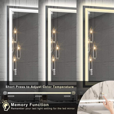 36 in. W x 60 in. H Rectangular Frameless LED Wall Mirror Anti-Fog Bathroom Vanity Mirror
