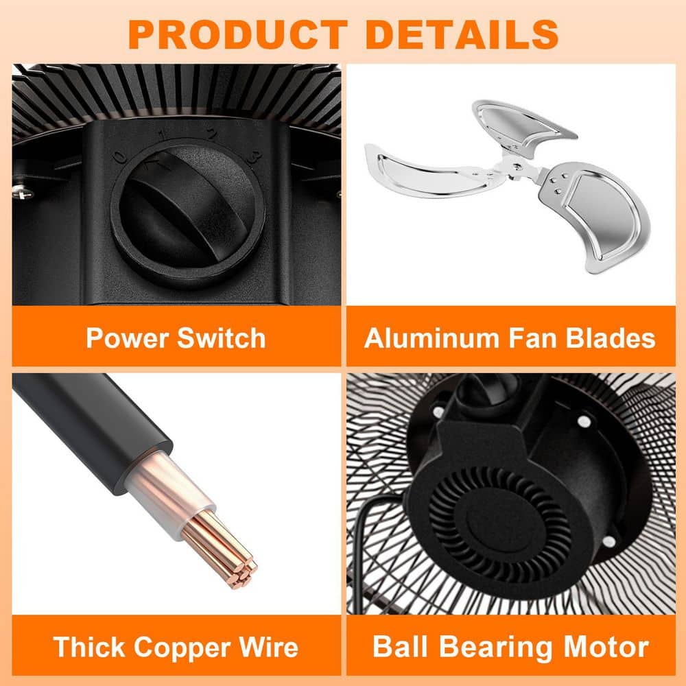 18 in. 3-Speed, 4000 CFM 360° Adjustable Tilting High Airflow Industrial Floor Fan with Handle for I