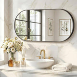 19.7 in. W x 39.4 in. H Oval Black Decorative Aluminum Alloy Framed Wall Mirror