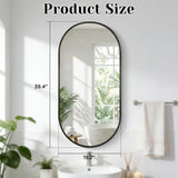 19.7 in. W x 39.4 in. H Oval Black Decorative Aluminum Alloy Framed Wall Mirror