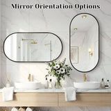 19.7 in. W x 39.4 in. H Oval Black Decorative Aluminum Alloy Framed Wall Mirror