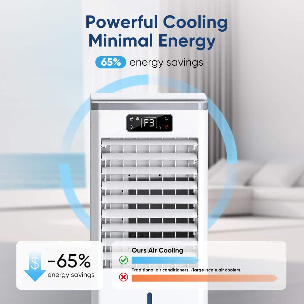 Portable Evaporative Air Cooler, 3 Modes 3 Speeds, 12H Timer, 2-Gal Tank, Quiet 46dB, 16ft Remote