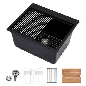 21 inch Matte Black Drop In Laundry Sink Workstation,Granite Composite Above Counter Laundry Room Ut